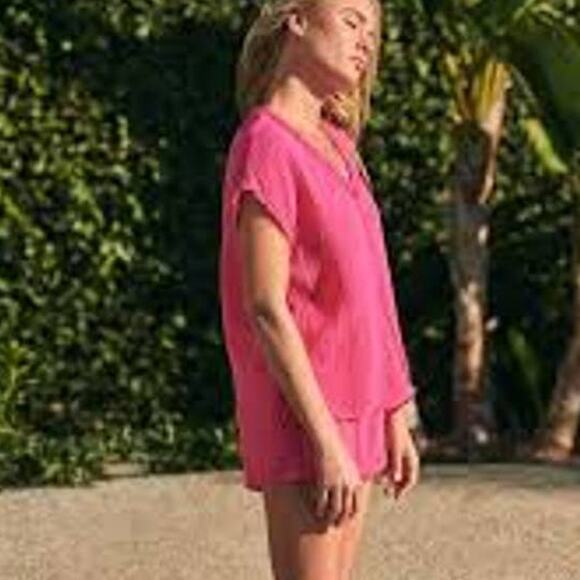 Michael Stars Peggy Cotton Gauze Pull On Lined Shorts Azalea Hot Pink Large NEW - Picture 5 of 6
